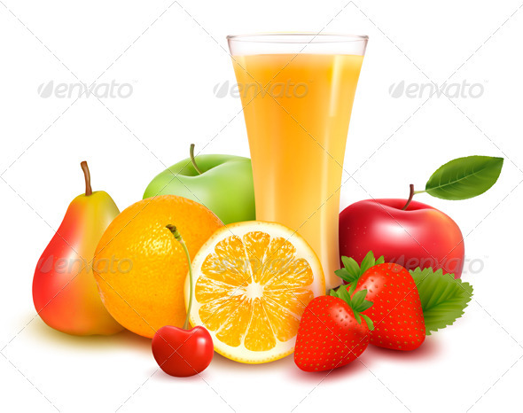Fresh fruit and glass with juice. - Food Objects
