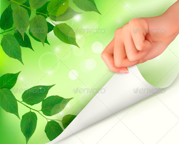 Nature green background with fresh leaves and hand - Flowers & Plants Nature