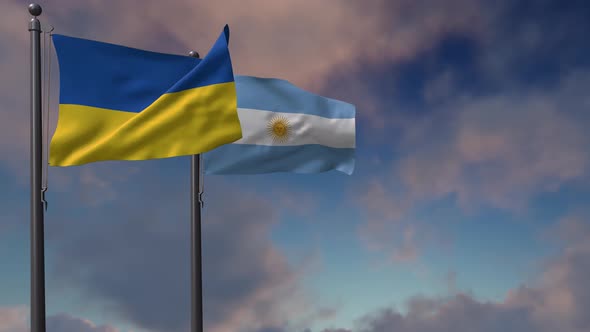 Argentina Flag Waving Along With The National Flag Of The Ukraine - 4K alt