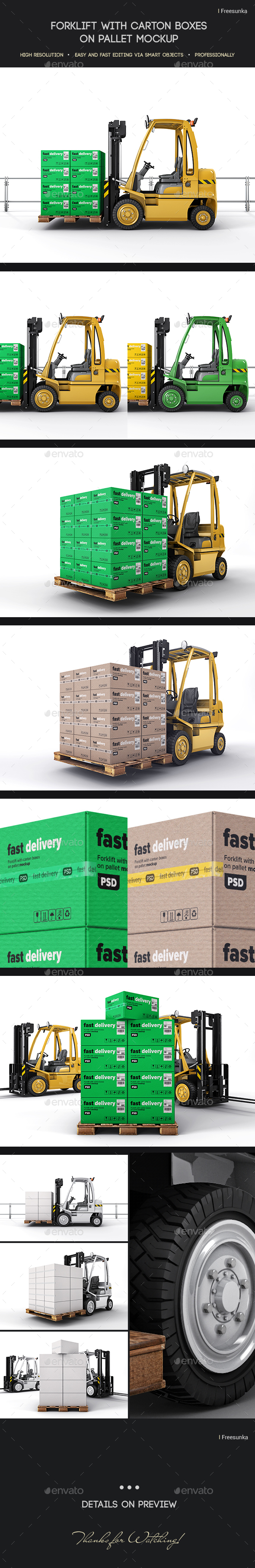 Download Forklift With Carton Boxes On Pallet Mockup By Freesunka Graphicriver