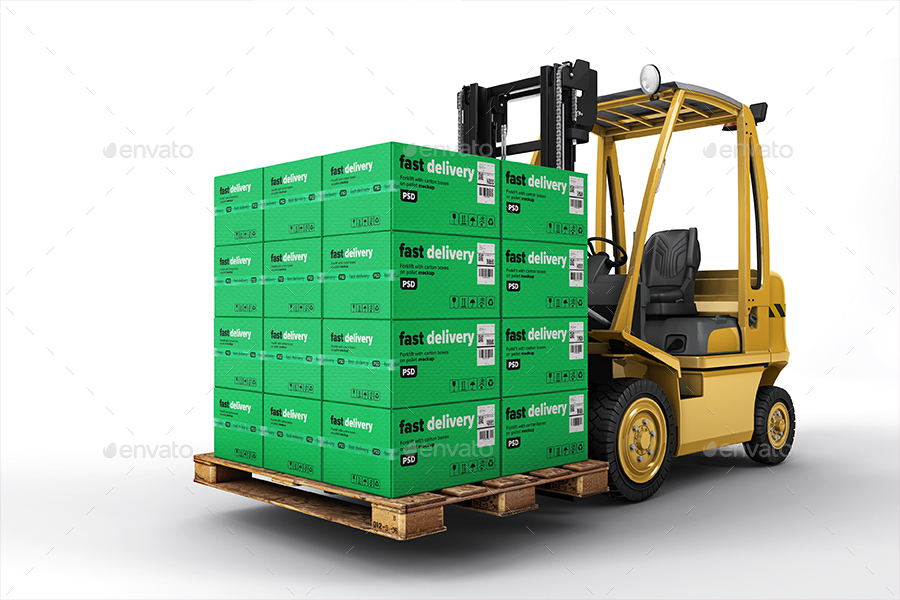 Forklift With Carton Boxes On Pallet Mockup By Freesunka Graphicriver