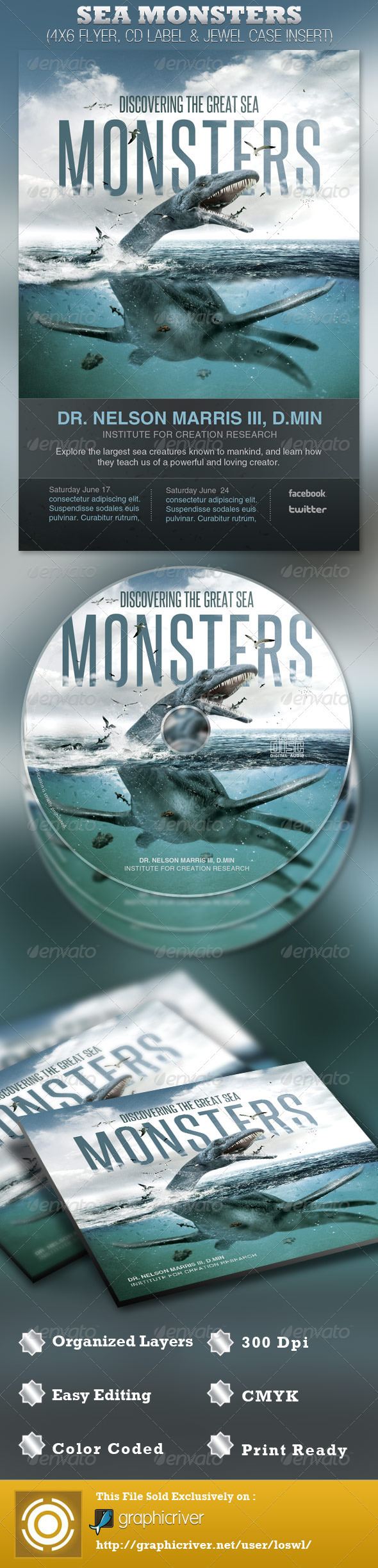 Discover Great Sea Monsters Church Flyer and CD - Church Flyers
