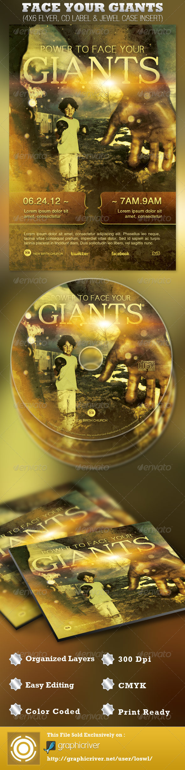 Face Your Giants Church Flyer and CD Template - Church Flyers