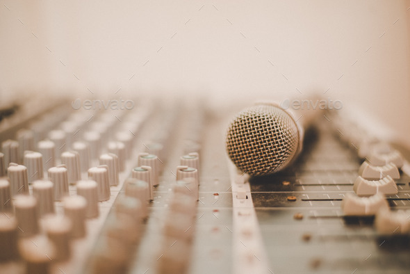Microphone and mixing console. - Stock Photo - Images