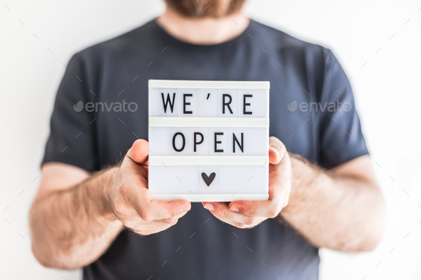 End of quarantine. Greeting message We\'re open