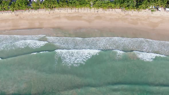 Deep sea ocean water at beach with zoom Drone shot.