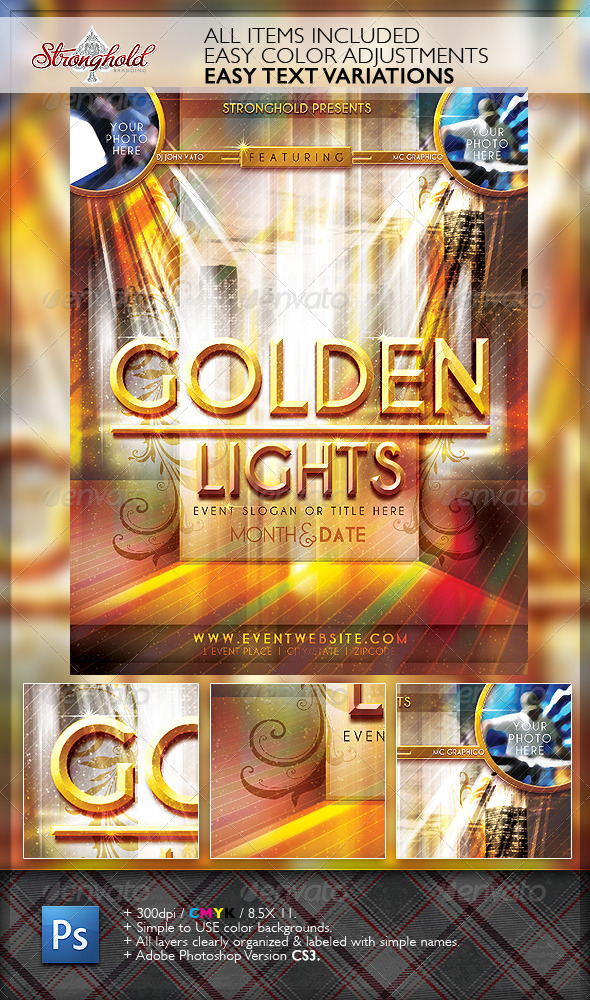 Golden Lights Event Flyer Template - Flyers Print Templates