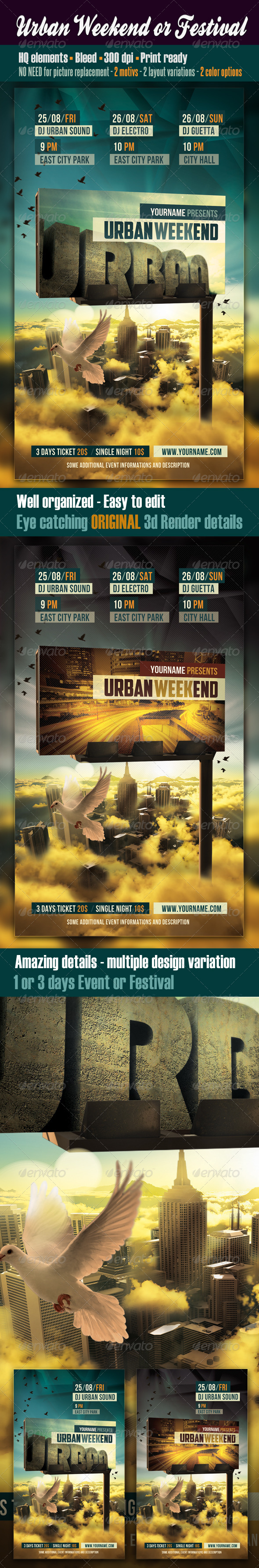 Urban Weekend Or Festival Flyer - Clubs & Parties Events