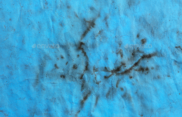 Texture of crumpled light blue wrapping paper, closeup. Turquoise old  background. Stock Photo