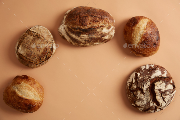 Various types of bread high in fiber vitamins, minerals based on natural ferments and organic flour.