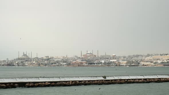 Snowy Winter Scene at The Istanbul Historical Peninsula
