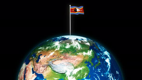 Flag Of Eswatini Flying Flag On The 3d Rotated Planet Earth alt