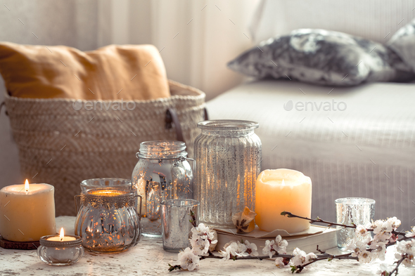 Home Still Life With Candles And Vase In The Living Room Stock Photo By Puhimec - Home Decor Candles