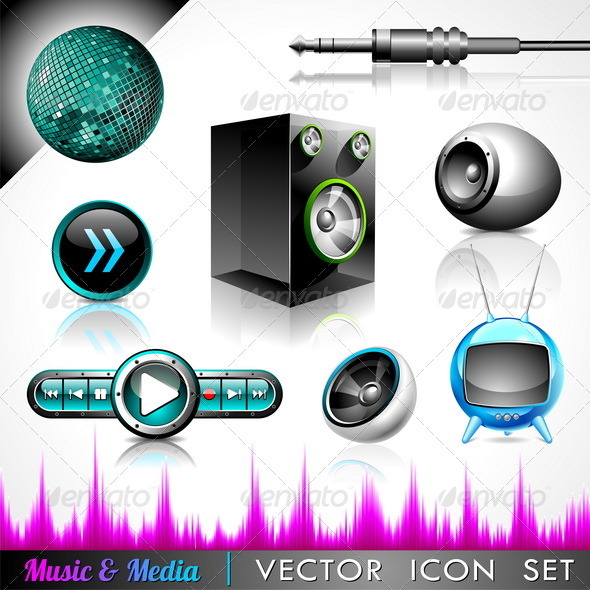 Vector icon collection on a music and media theme. - Objects Vectors