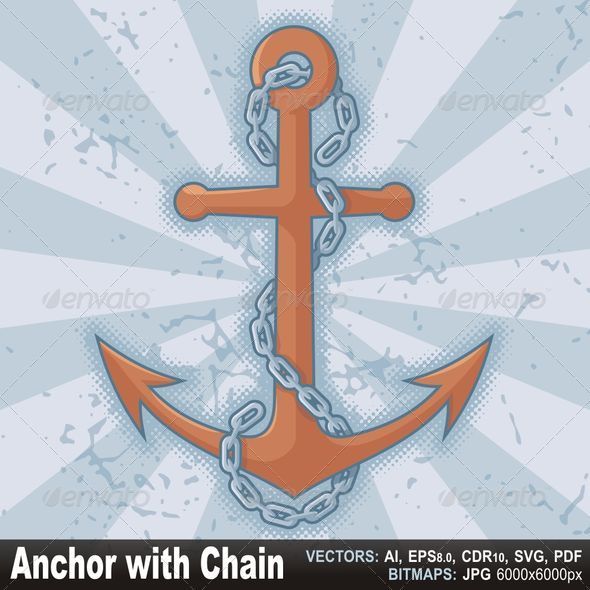 Anchor with chain on grunge - Objects Vectors