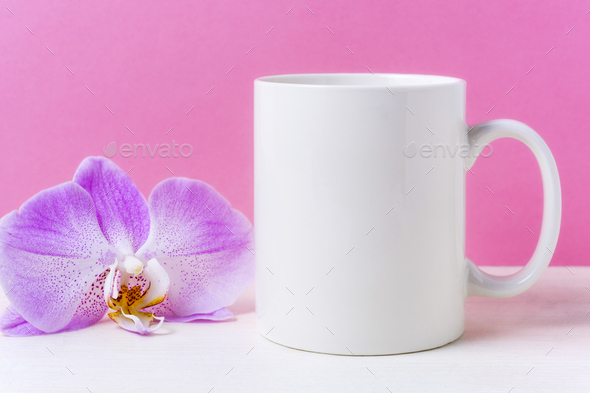 Download Placeit White Coffee Mug Mockup With Purple Orchid Stock Photo By Tasipas