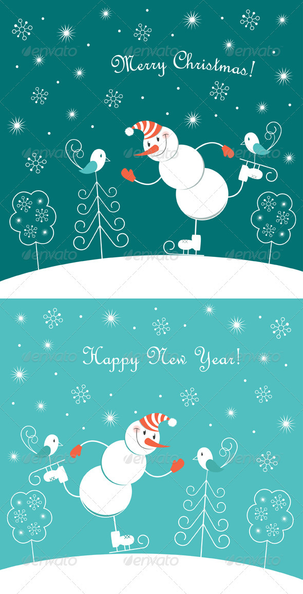 Skating Happy Snowman - Christmas Seasons/Holidays