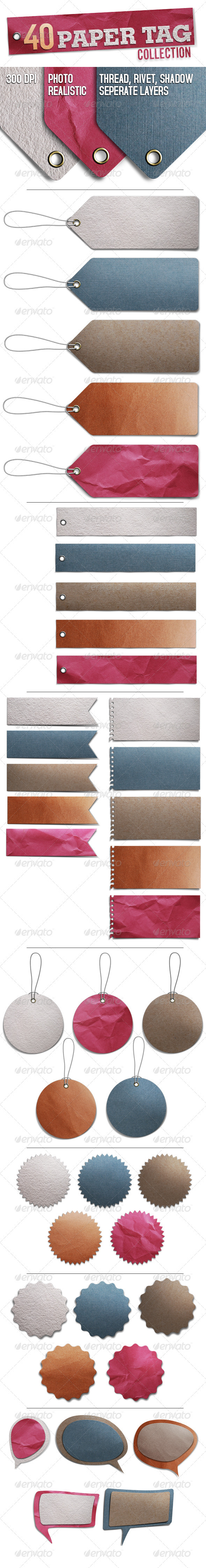 40 Photo Realistic Paper Tags - Badges & Stickers Web Elements