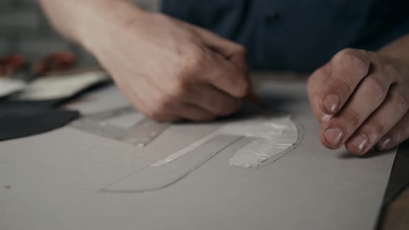 Shoemaker Makes Leather Shoes for Men Sole of Shoe Handmade Craft DIY Process Craftsman Making Boots alt