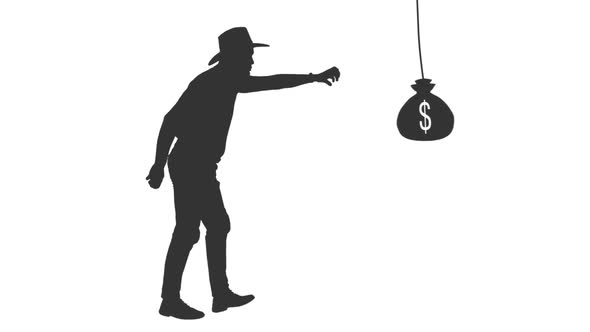 Silhouette of a Man in Cowboy Hat in Pursuit of Money