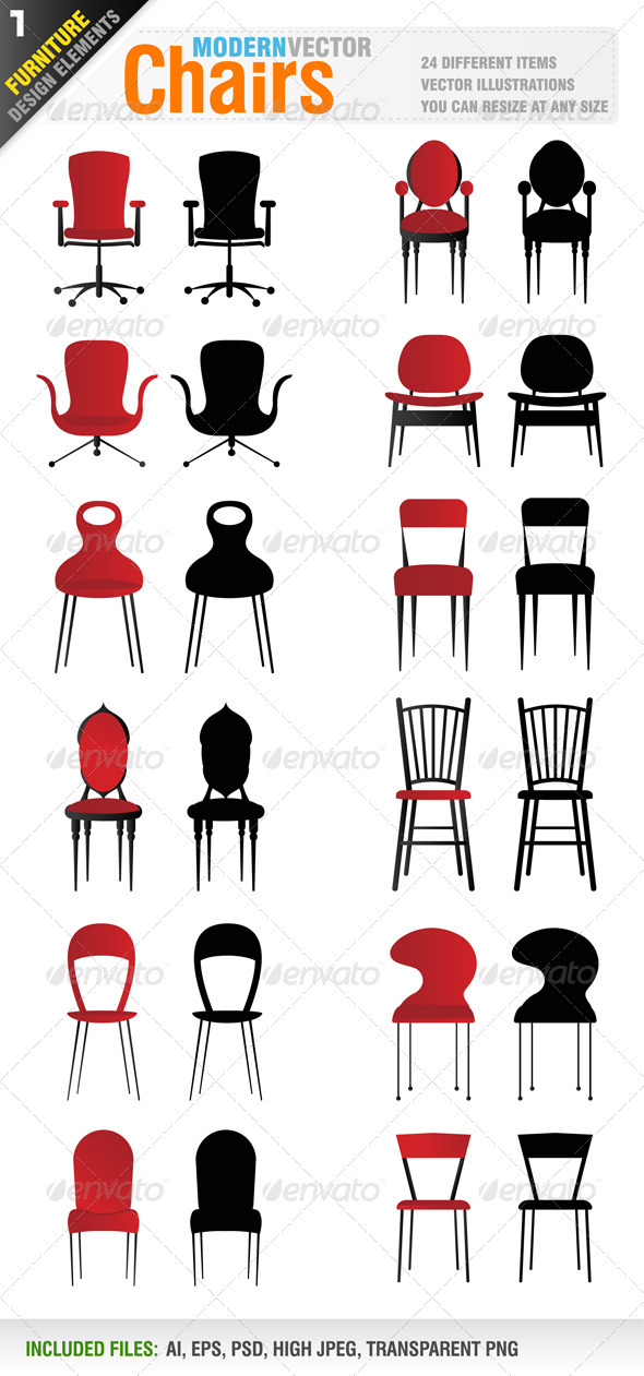 24 Modern vector chairs - Objects Vectors