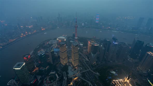 Shanghai, China, Timelapse  - Shanghai Day to Night from Shanghai Tower