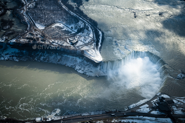 Aerial views of Niagara falls in winter - Stock Photo - Images