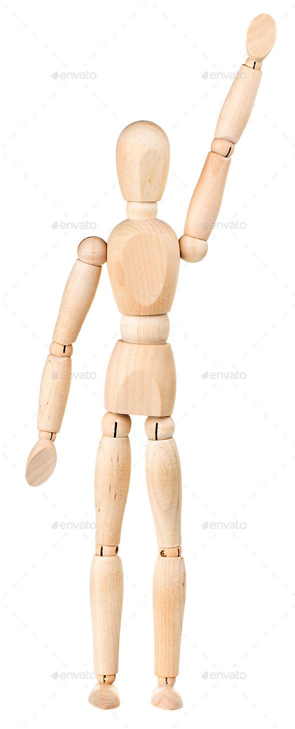 Wooden man figurine isolated on white background. Puppet concept. - Stock Photo - Images