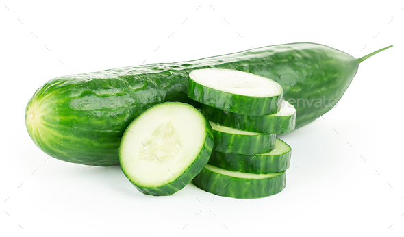 Cucumber slices isolated on white background. - Stock Photo - Images
