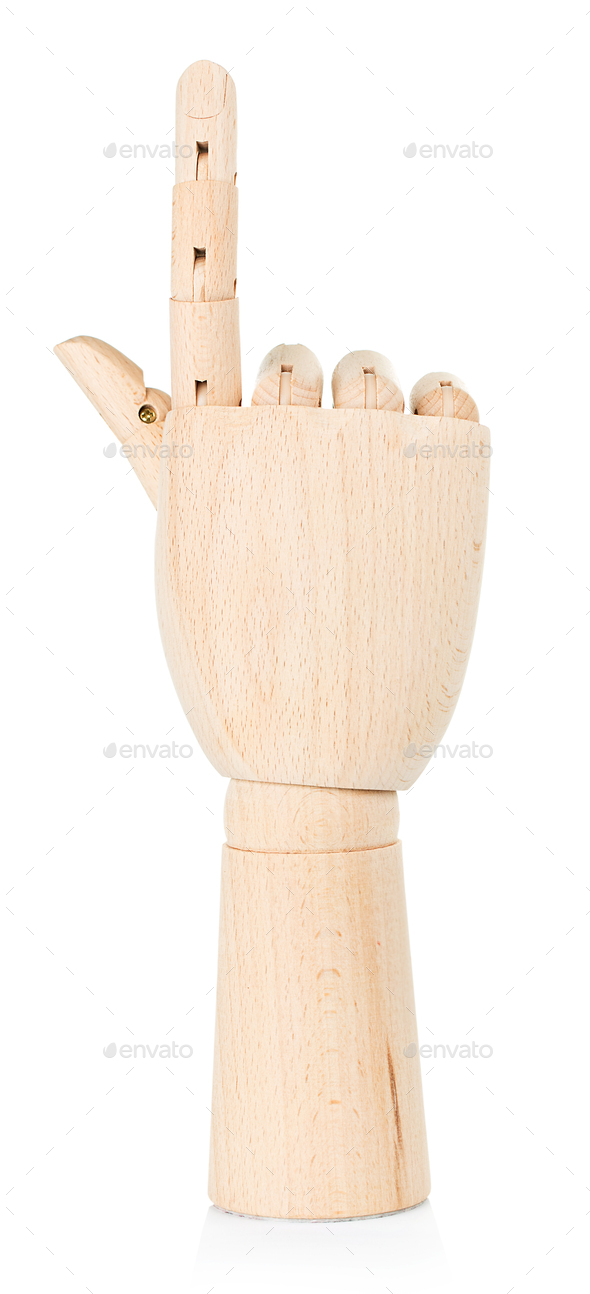 Wooden hand isolated on a white background. - Stock Photo - Images