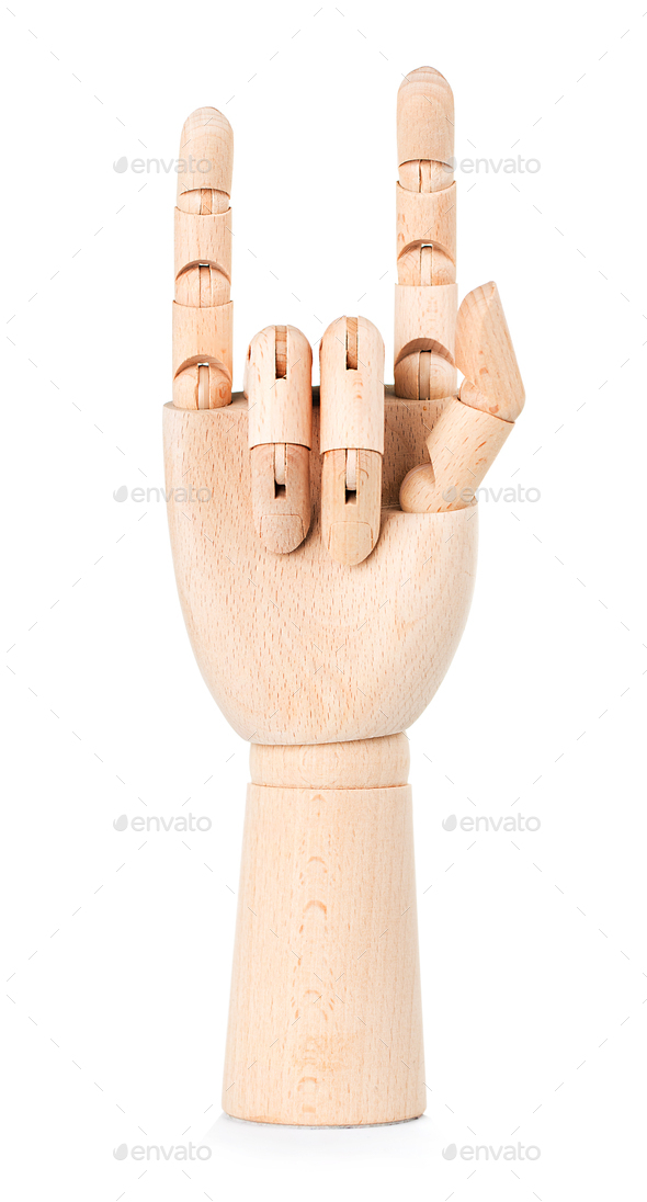 Wooden hand isolated on a white background. - Stock Photo - Images