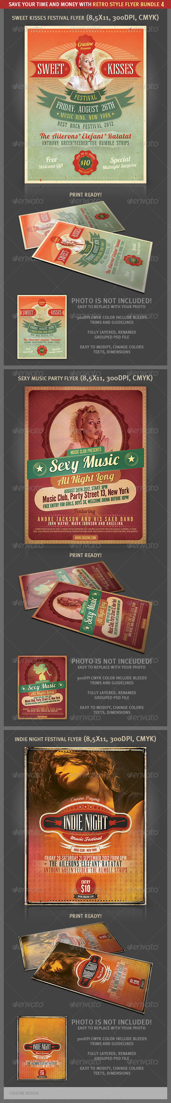 Retro Style Flyer Bundle 4 - Events Flyers