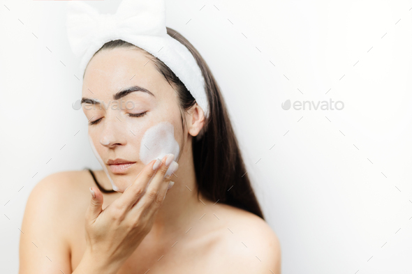 Facial Cleanser woman face close up
