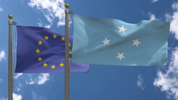 European Union Flag Vs Federated States Of Micronesia Flag On Flagpole alt