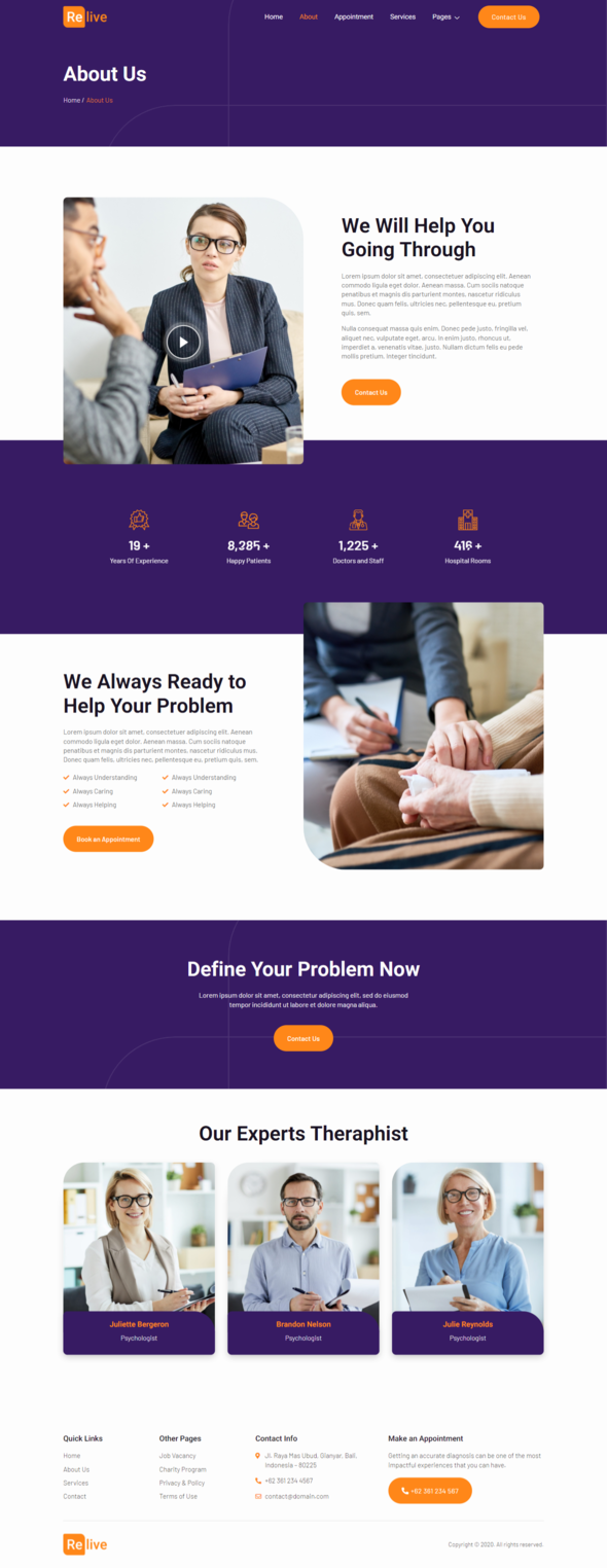 Relive - Psychology & Counseling Elementor Template Kit
