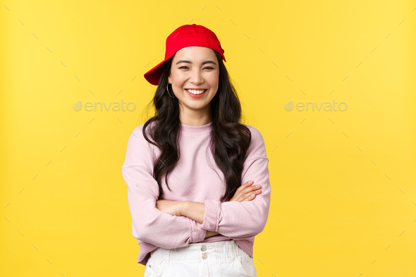 People Emotions Lifestyle Leisure And Beauty Concept Happy Cheerful Asian Woman Smiling And