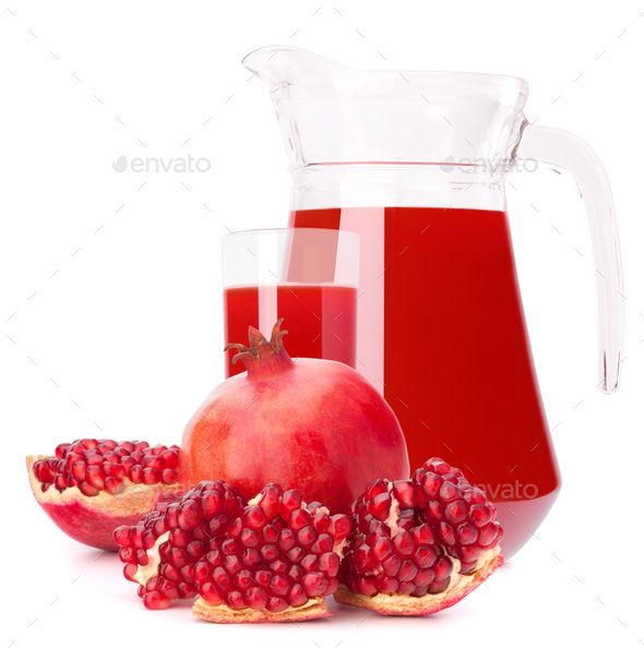 Red Juice In Glass Pitcher Jug Isolated On White Stock Photo