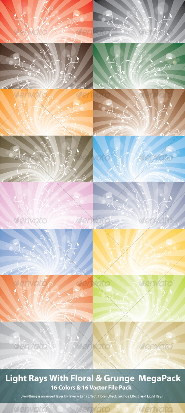 Light Rays With Floral MegaPack - Backgrounds Decorative