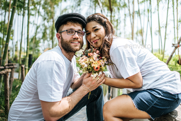 Happy Smiling Couple diversity in love moment together Stock Photo by ...