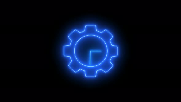 Gear Design Blue Neon Light Clock Isolated On Black Background alt