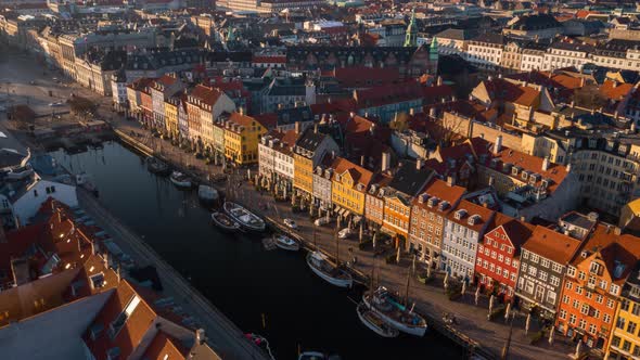 Hyperlapse Aerial Video on Nyhavn and Port in Denmark alt