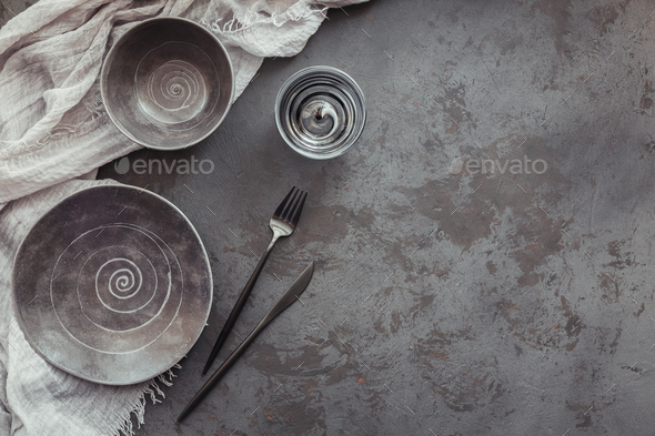Elegance table setting in dark grey color - Stock Photo - Images