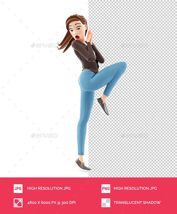 3D Afraid Cartoon Woman Looking the Floor