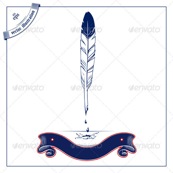 Pen Feather With Ribbon - Decorative Symbols Decorative