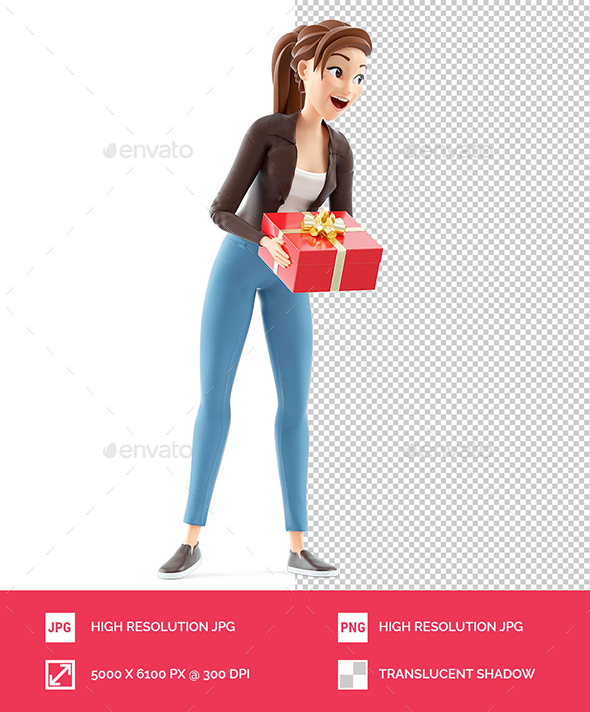 3D Cartoon Woman Offering a Gift