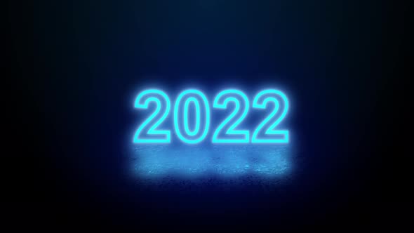 2022 Happy New Year neon light sign background.