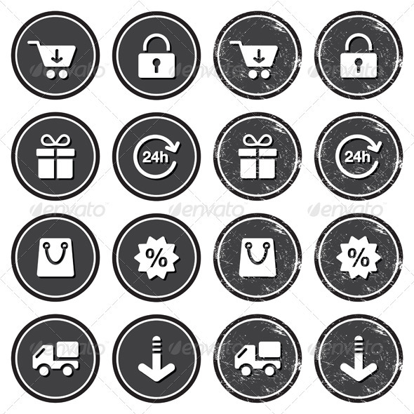Shopping on internet retro badges - grunge style - Retro Technology