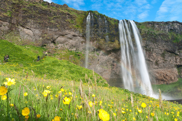 famous Seljalandsfoss waterfall of Iceland - Stock Photo - Images