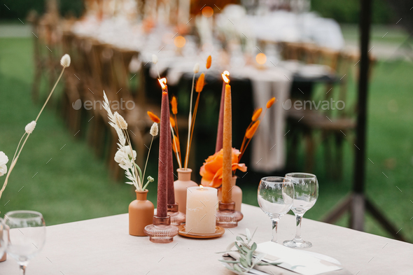 Boho wedding and decorations for stylish modern outdoor ceremony in summer from event agency