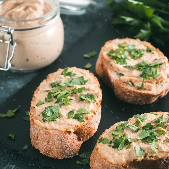 homemade turkey pate on bread - Stock Photo - Images
